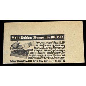 Rubber Stamp Div Mini Print Ad Vintage 1963 Make Money at Home
